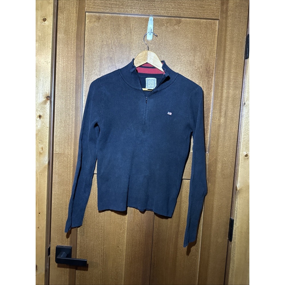 Polo Jeans Ralph Lauren Women Sweater Ribbed Half Zip Black Red 16.5x22